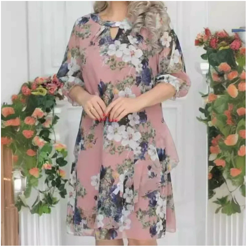 Vestido para mujeres de rodilla con estampado de flores