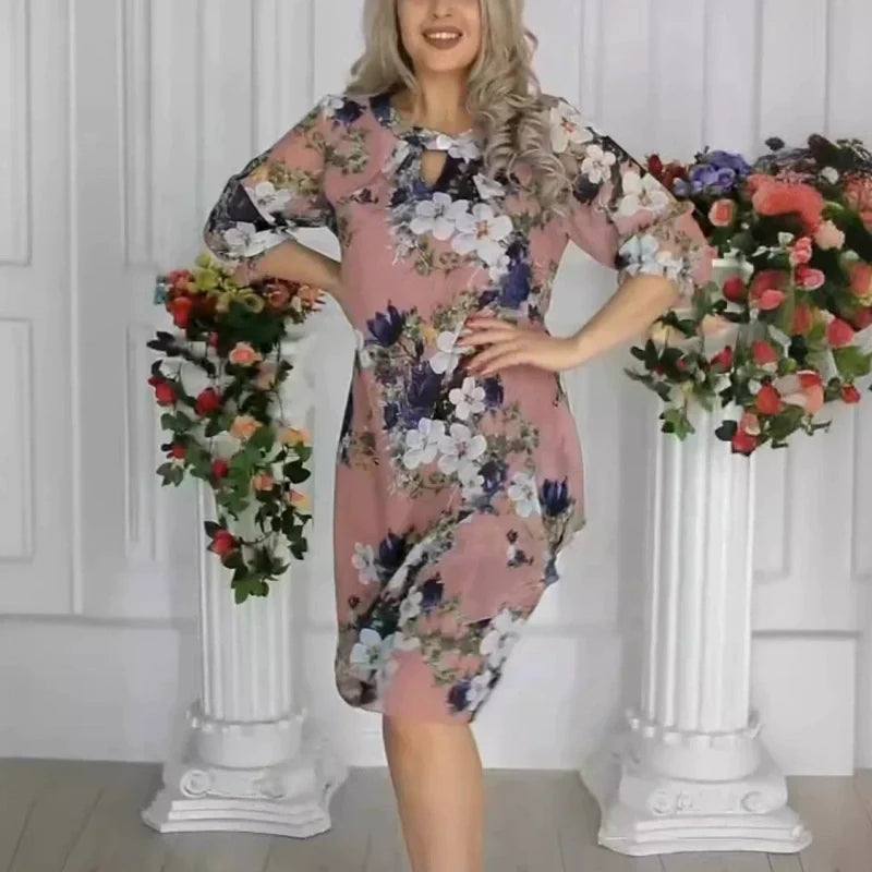 Vestido para mujeres de rodilla con estampado de flores