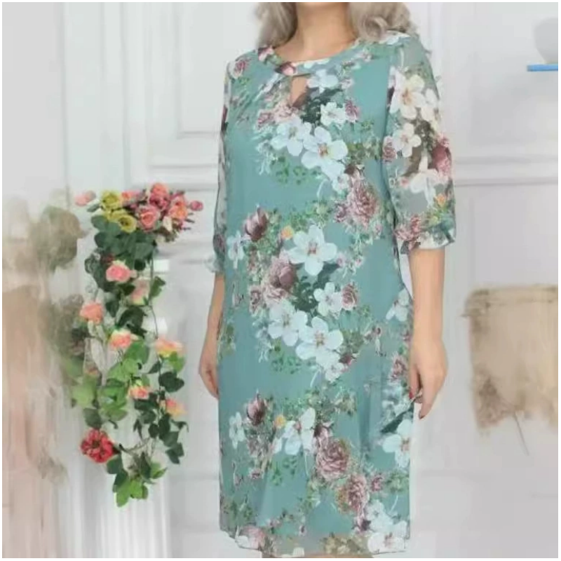 Vestido para mujeres de rodilla con estampado de flores