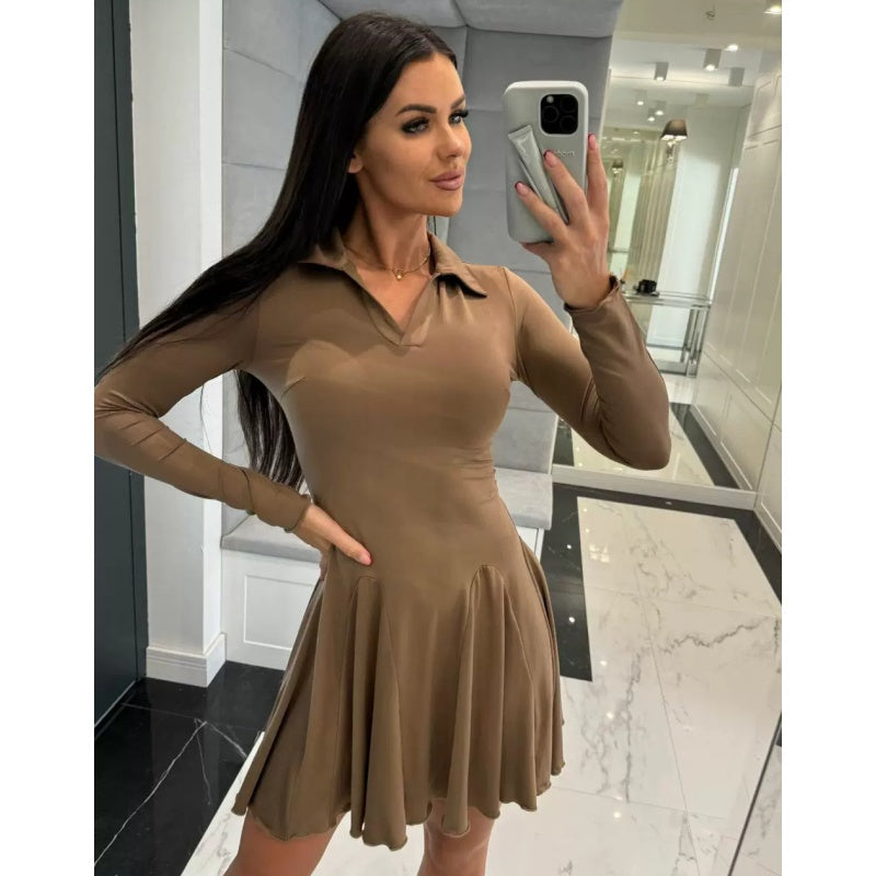 Vestidos de línea A de manga larga con dobladillo exhibido para mujeres
