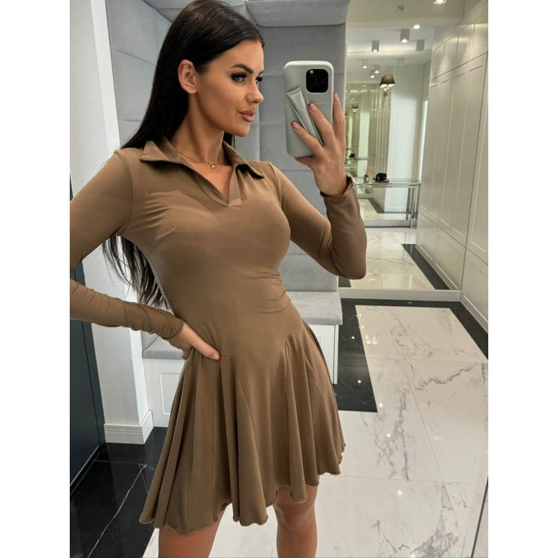 Vestidos de línea A de manga larga con dobladillo exhibido para mujeres