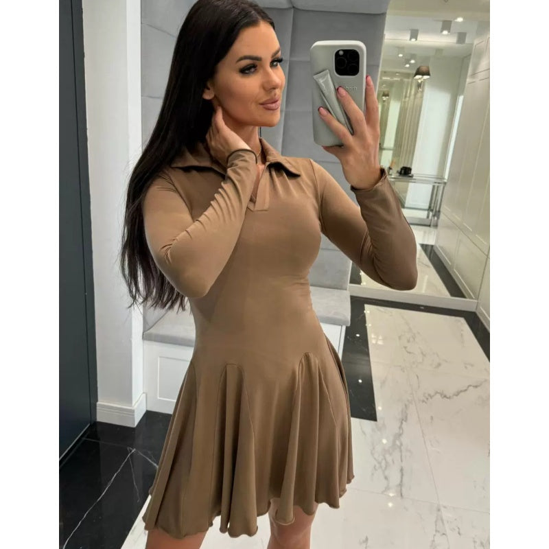 Vestidos de línea A de manga larga con dobladillo exhibido para mujeres