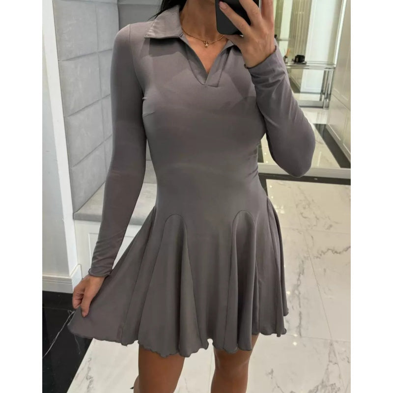 Vestidos de línea A de manga larga con dobladillo exhibido para mujeres