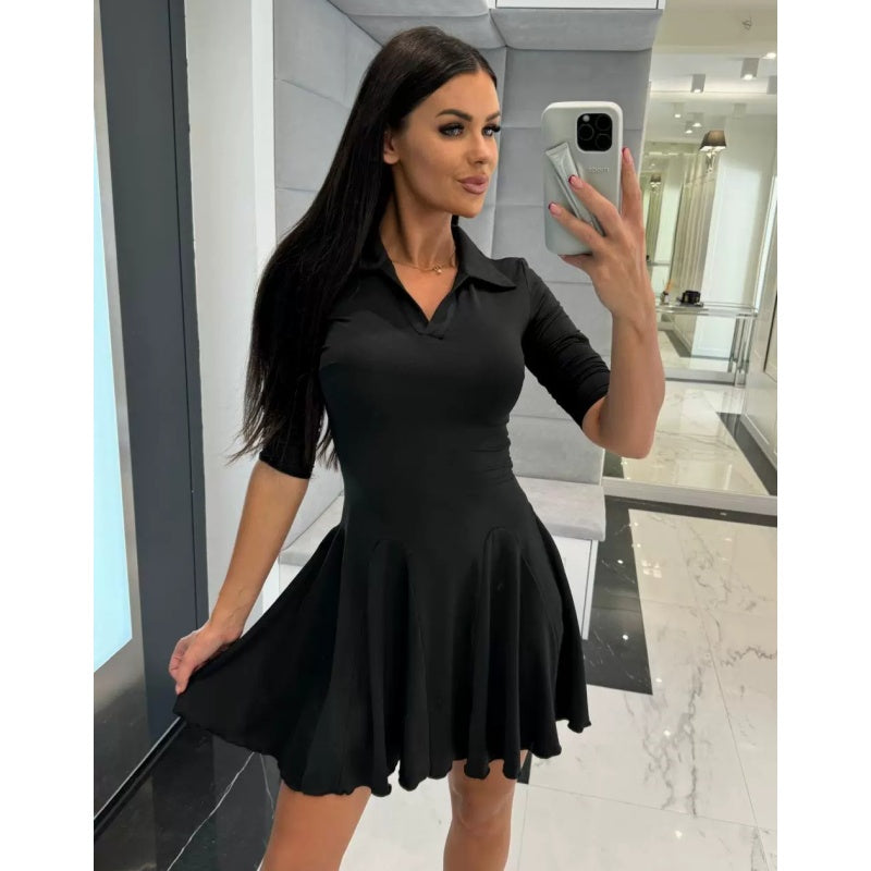 Vestidos de línea A de manga larga con dobladillo exhibido para mujeres