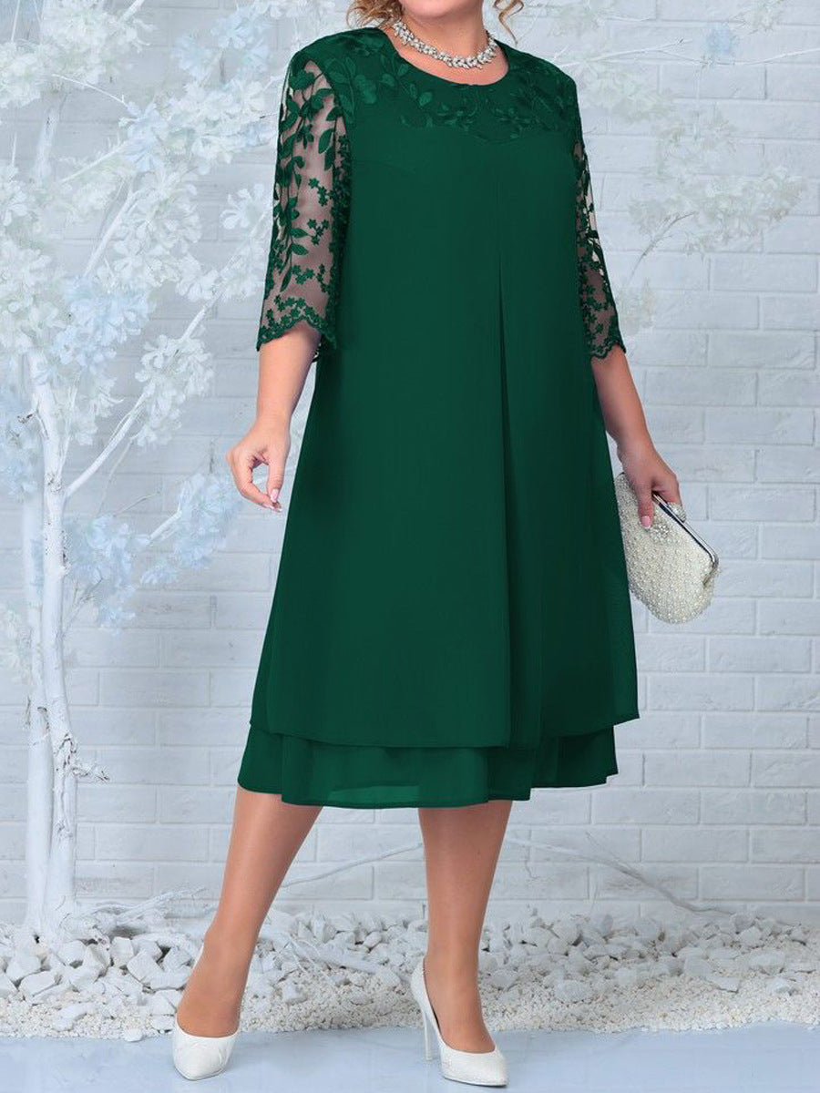 Vestido para mujeres hecho de gasa bordada con un escote redondo