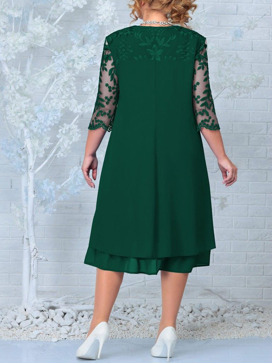 Vestido para mujeres hecho de gasa bordada con un escote redondo