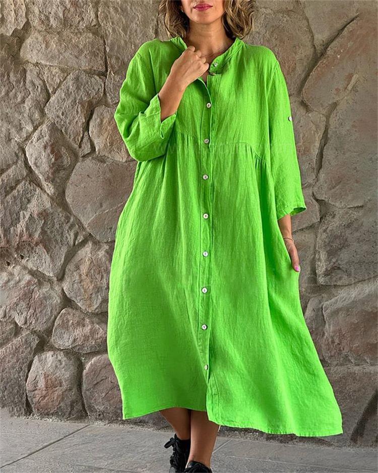 Vestido de camisa suelta hecho de algodón y lino