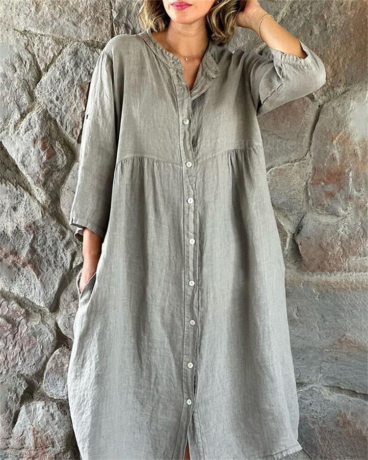 Vestido de camisa suelta hecho de algodón y lino