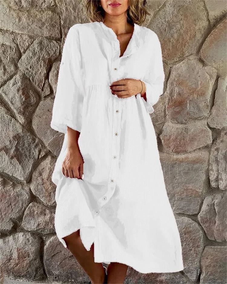 Vestido de camisa suelta hecho de algodón y lino