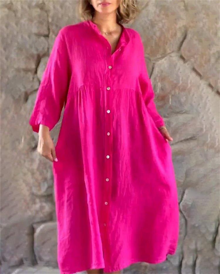 Vestido de camisa suelta hecho de algodón y lino