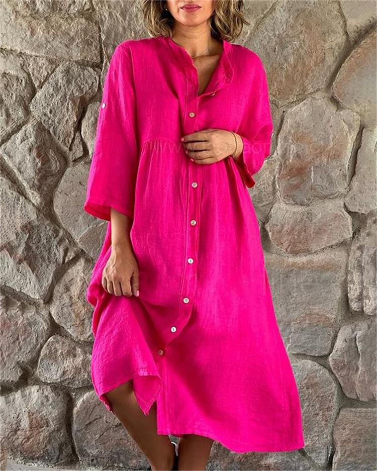 Vestido de camisa suelta hecho de algodón y lino