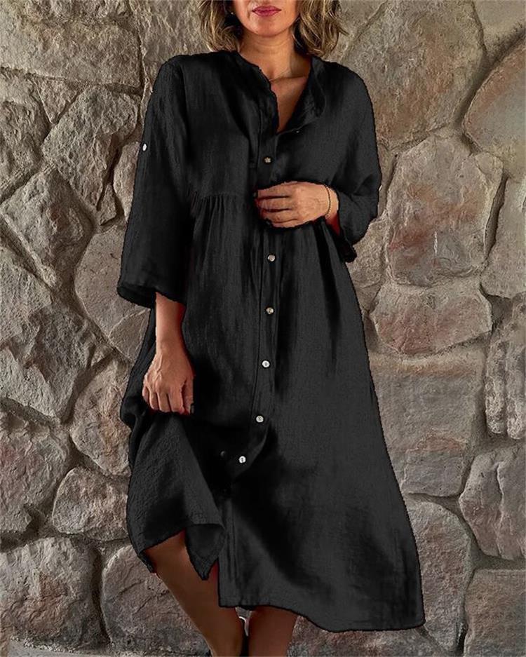 Vestido de camisa suelta hecho de algodón y lino