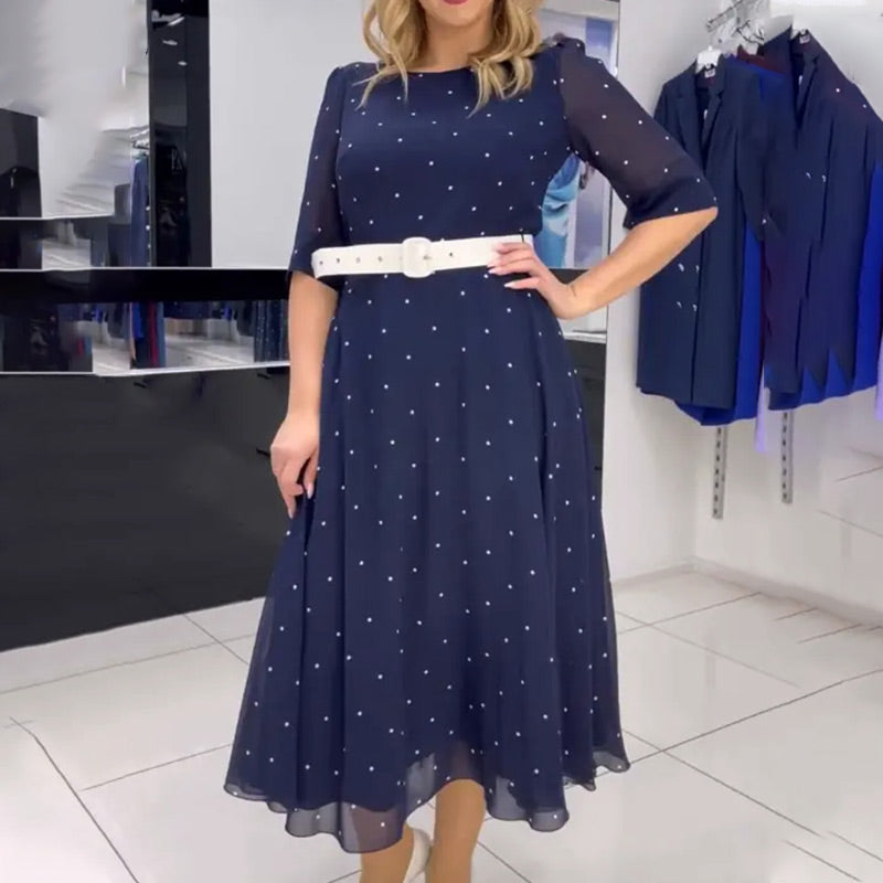 🌸Ofertas de primavera🌸 Vestido con cuello redondo, cinturón y mangas hasta la mitad.