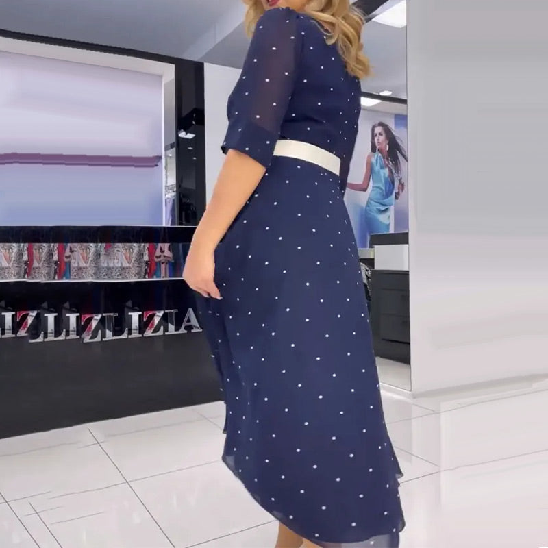 🌸Ofertas de primavera🌸 Vestido con cuello redondo, cinturón y mangas hasta la mitad.