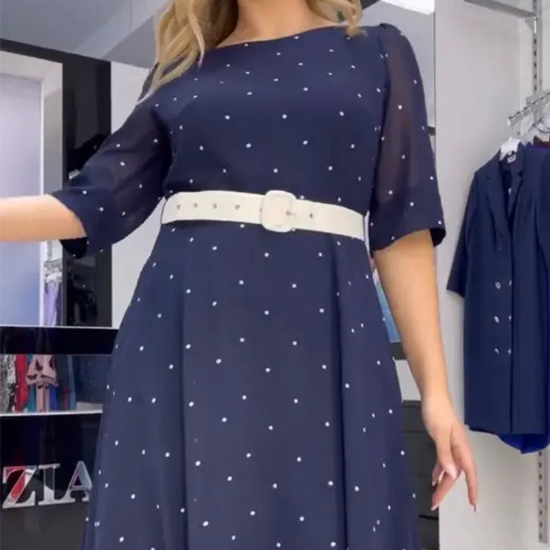 🌸Ofertas de primavera🌸 Vestido con cuello redondo, cinturón y mangas hasta la mitad.