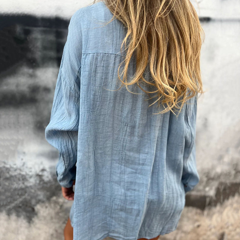 Damas camisa de lino con botones en tamaños grandes