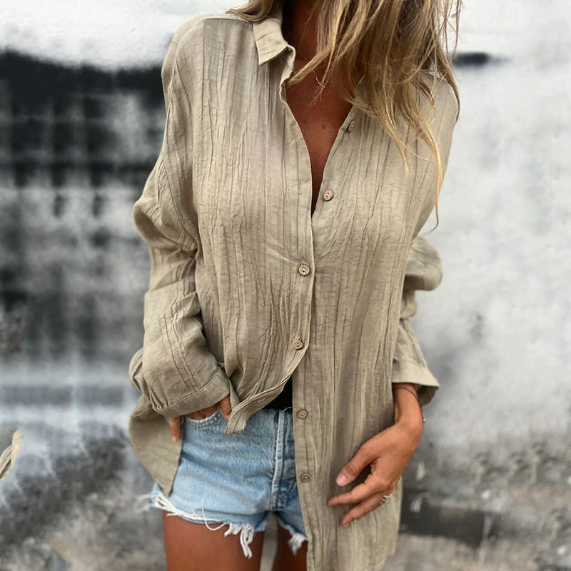 Damas camisa de lino con botones en tamaños grandes