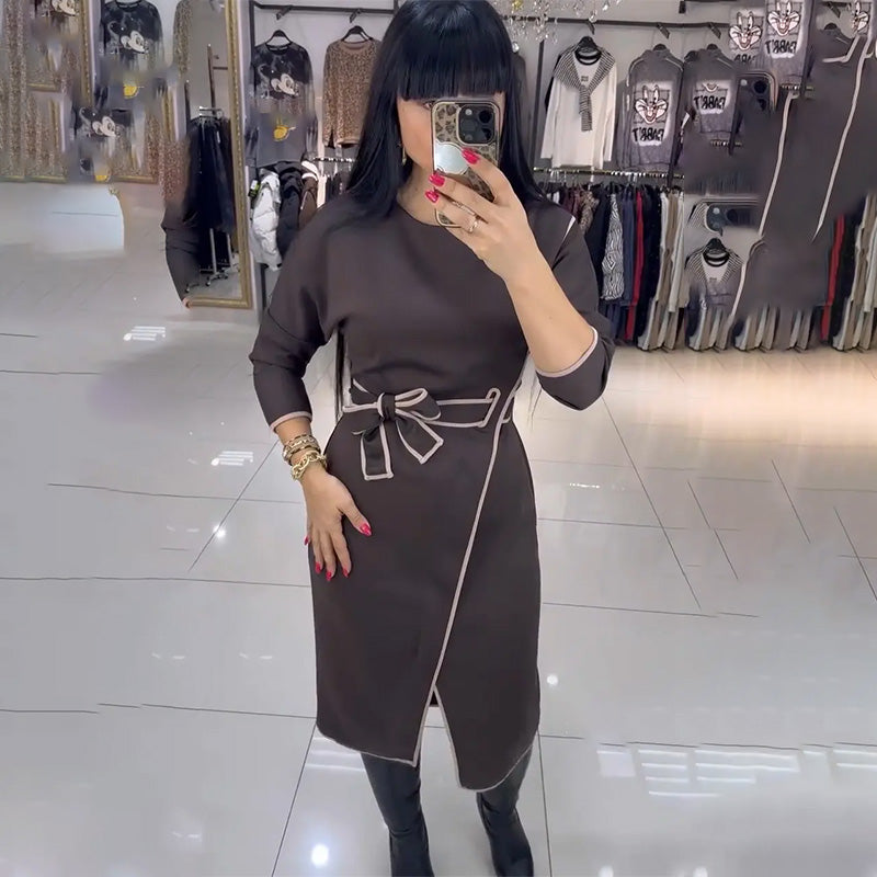💕¿Qué me pongo mañana?💕Vestido de manga larga con cintura ajustada para mujer