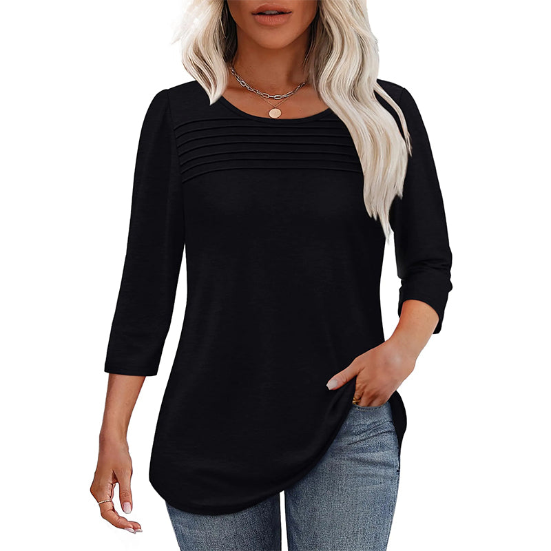 💕Kaufen Sie zwei Stücke mit 5% Rabatt👚Damen T-Shirt mit Faltendetails und 3/4-Ärmeln im lässigen Stil🌞
