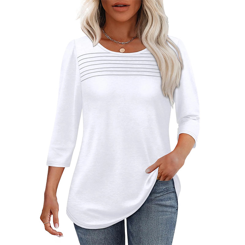 💕Kaufen Sie zwei Stücke mit 5% Rabatt👚Damen T-Shirt mit Faltendetails und 3/4-Ärmeln im lässigen Stil🌞