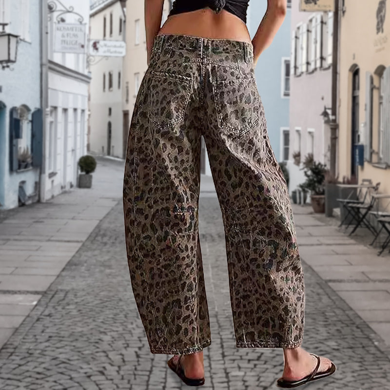 🐆Venta caliente👖 Pantalones casuales y holgados con estampado de leopardo y bolsillos.💖