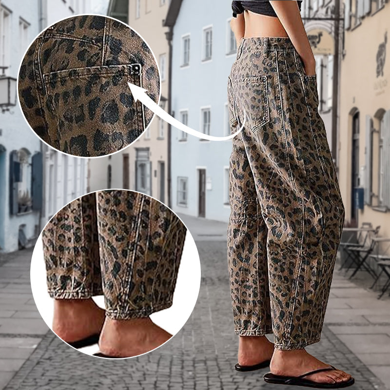 🐆Venta caliente👖 Pantalones casuales y holgados con estampado de leopardo y bolsillos.💖