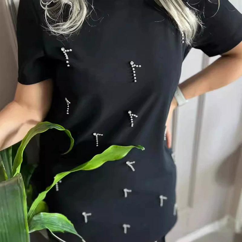 Vestido para mujeres con diamantes de imitación y brazos cortos