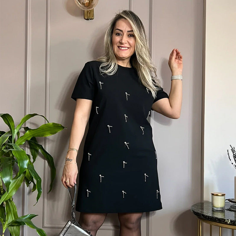 Vestido para mujeres con diamantes de imitación y brazos cortos