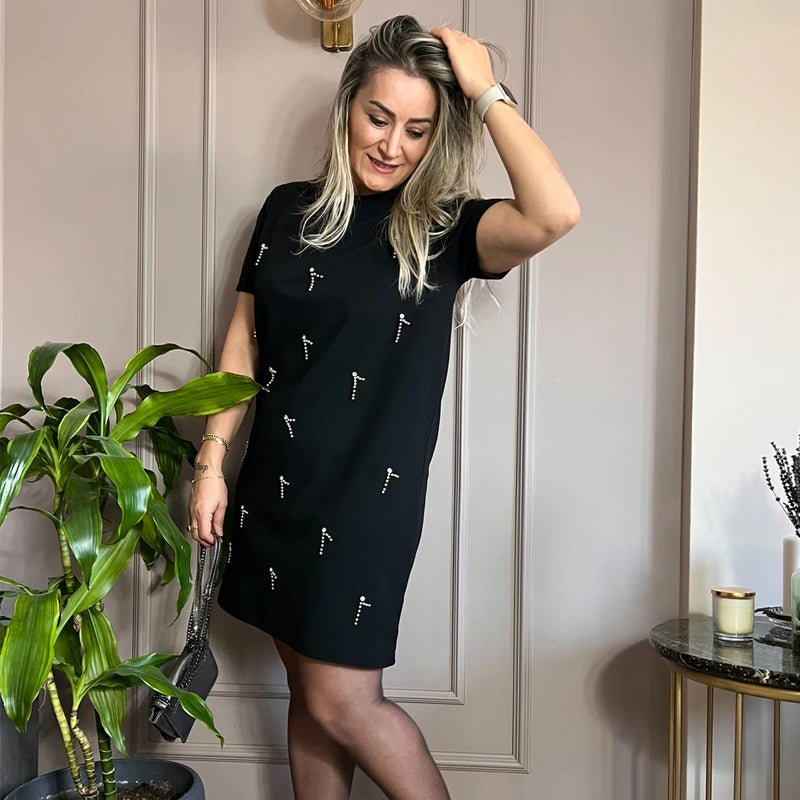 Vestido para mujeres con diamantes de imitación y brazos cortos