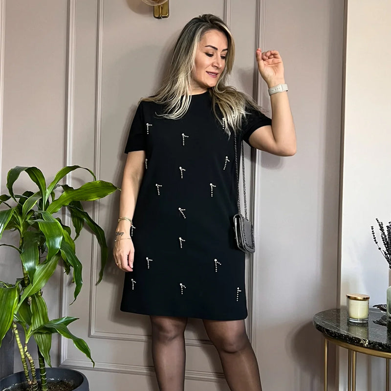 Vestido para mujeres con diamantes de imitación y brazos cortos