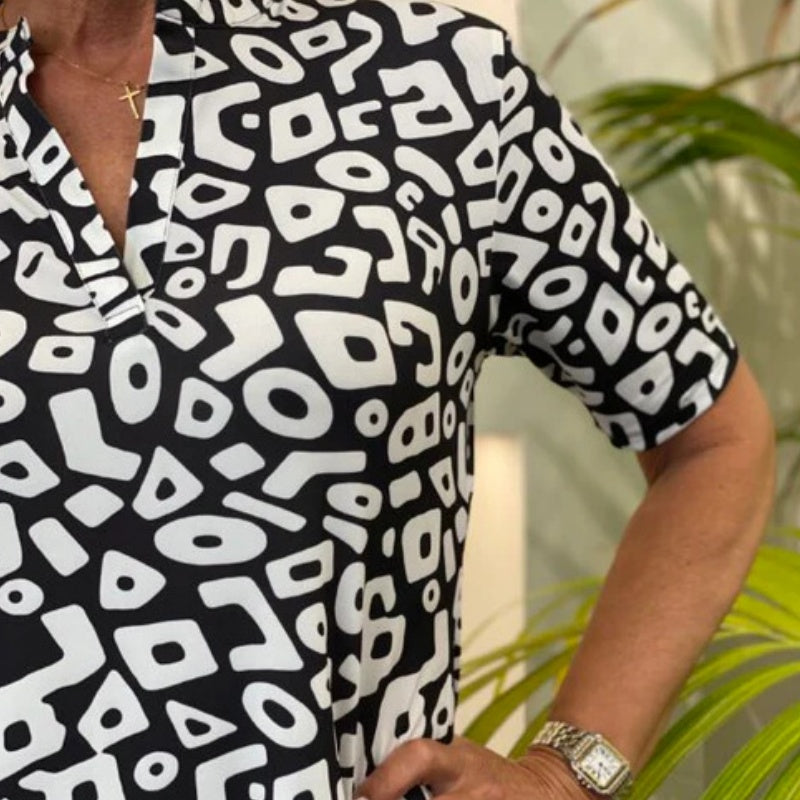 Vestido casual, de manga corta e impresa con un cuello en V para mujeres