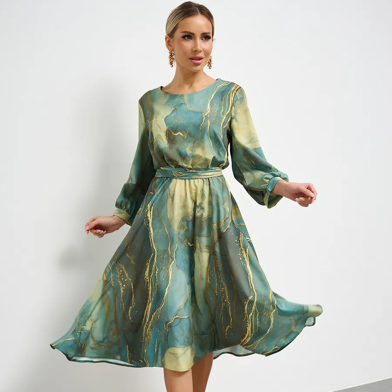 🌸Ofertas de primavera🌸 Vestido degradado verde esmeralda bañado en oro