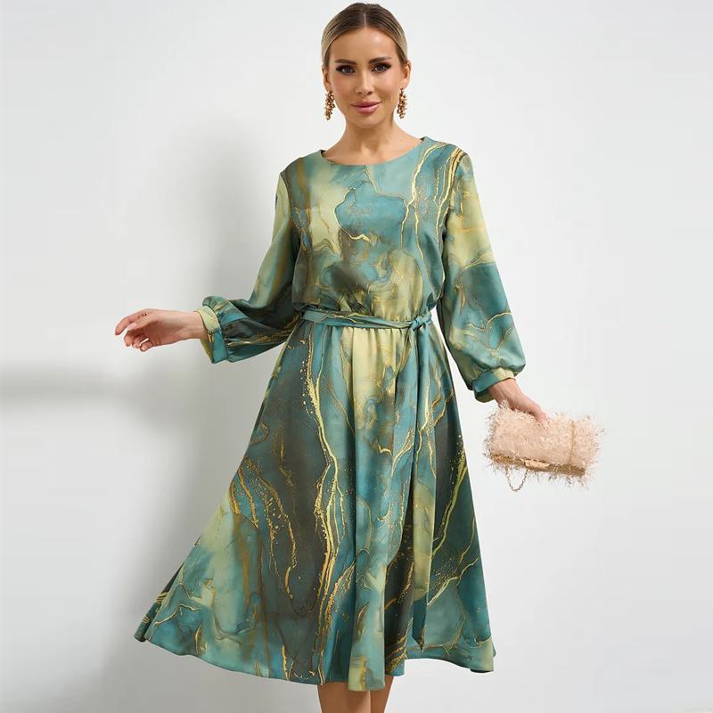 🌸Ofertas de primavera🌸 Vestido degradado verde esmeralda bañado en oro
