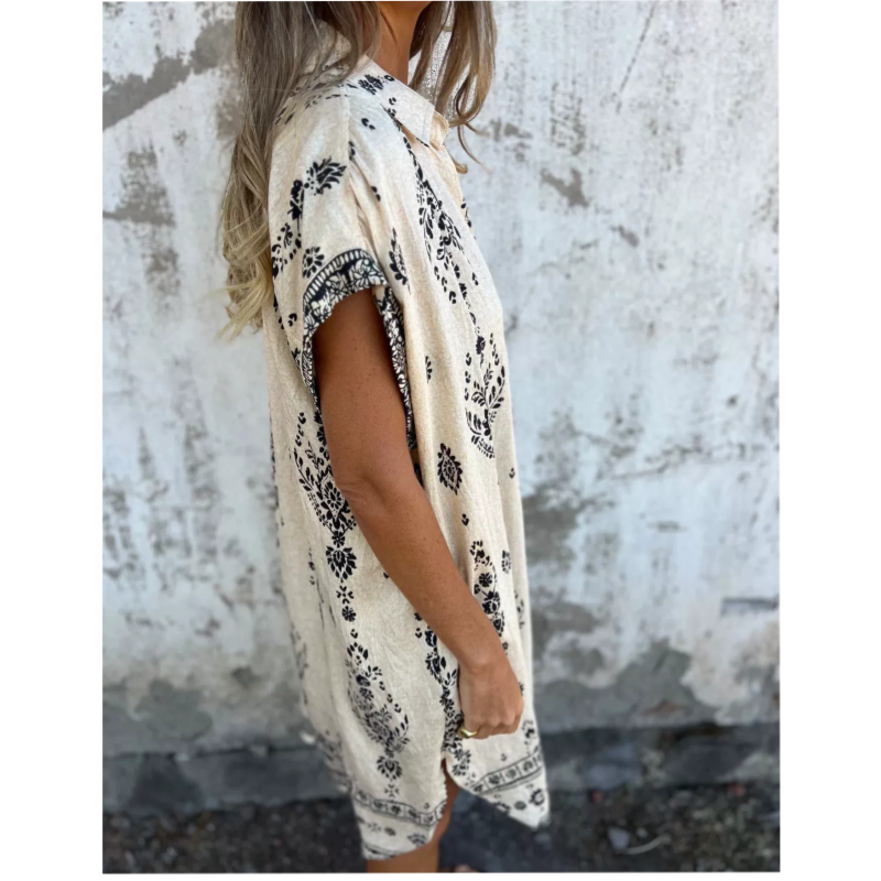 💕 Vestido holgado estampado de manga corta con bolsillos