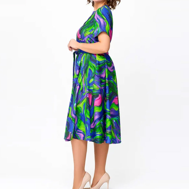 🌸Ofertas de primavera💐👗Vestido midi ajustado, estampado y de manga corta para mujer