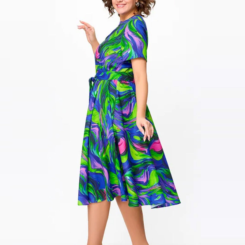 🌸Ofertas de primavera💐👗Vestido midi ajustado, estampado y de manga corta para mujer