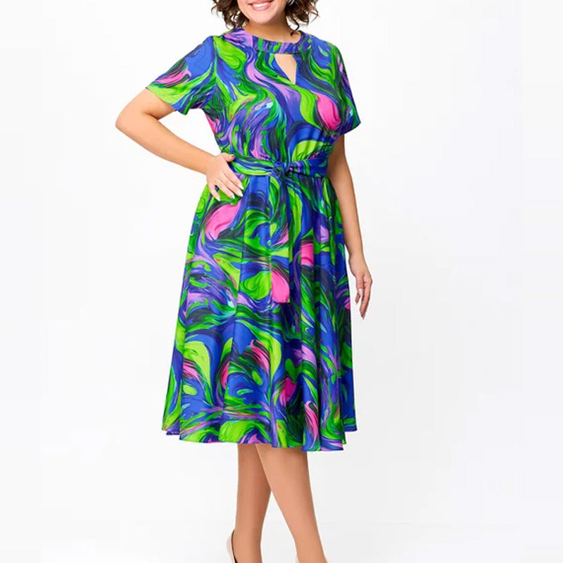 🌸Ofertas de primavera💐👗Vestido midi ajustado, estampado y de manga corta para mujer