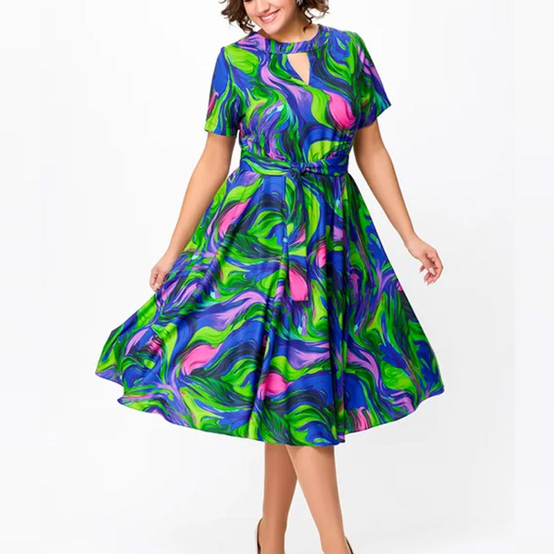 🌸Ofertas de primavera💐👗Vestido midi ajustado, estampado y de manga corta para mujer