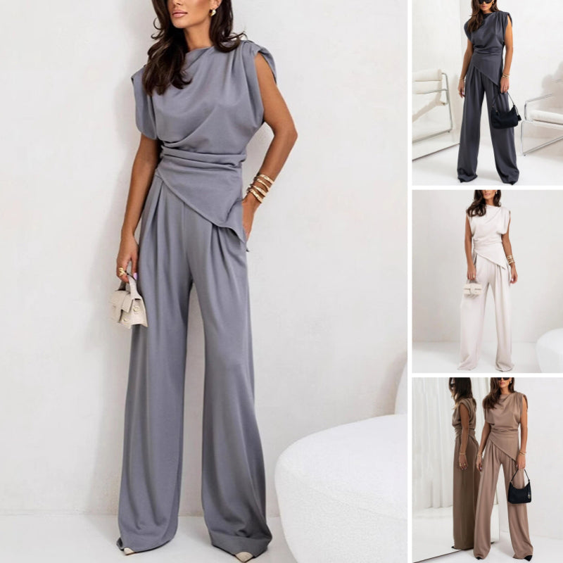 Elegante set de dos partes de una sola color para mujeres