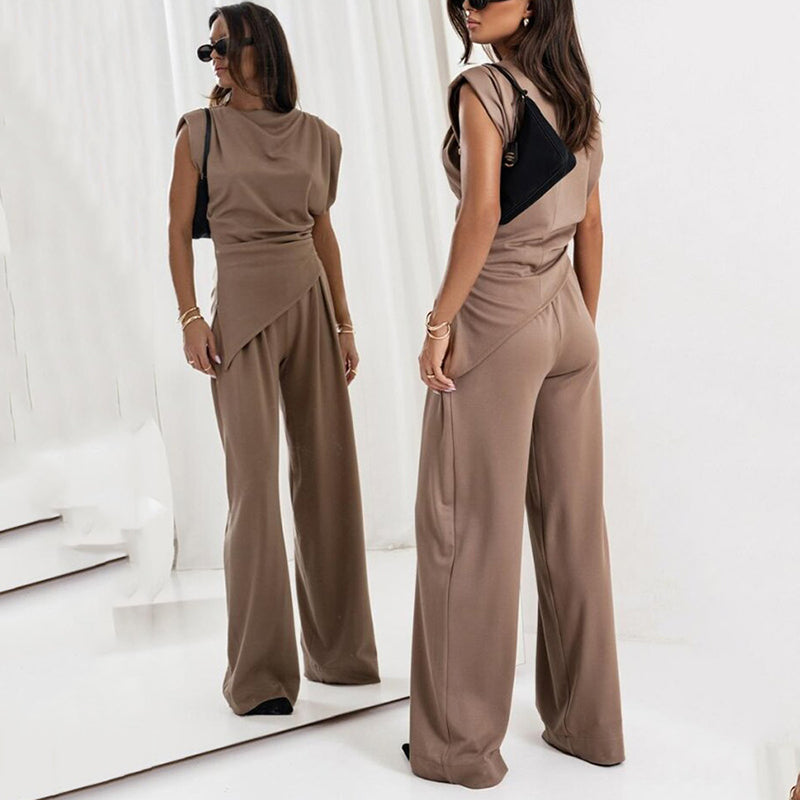 Elegante set de dos partes de una sola color para mujeres
