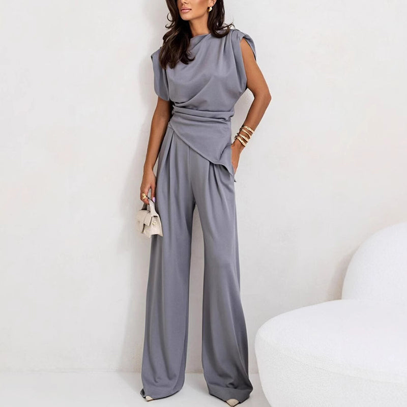 Elegante set de dos partes de una sola color para mujeres