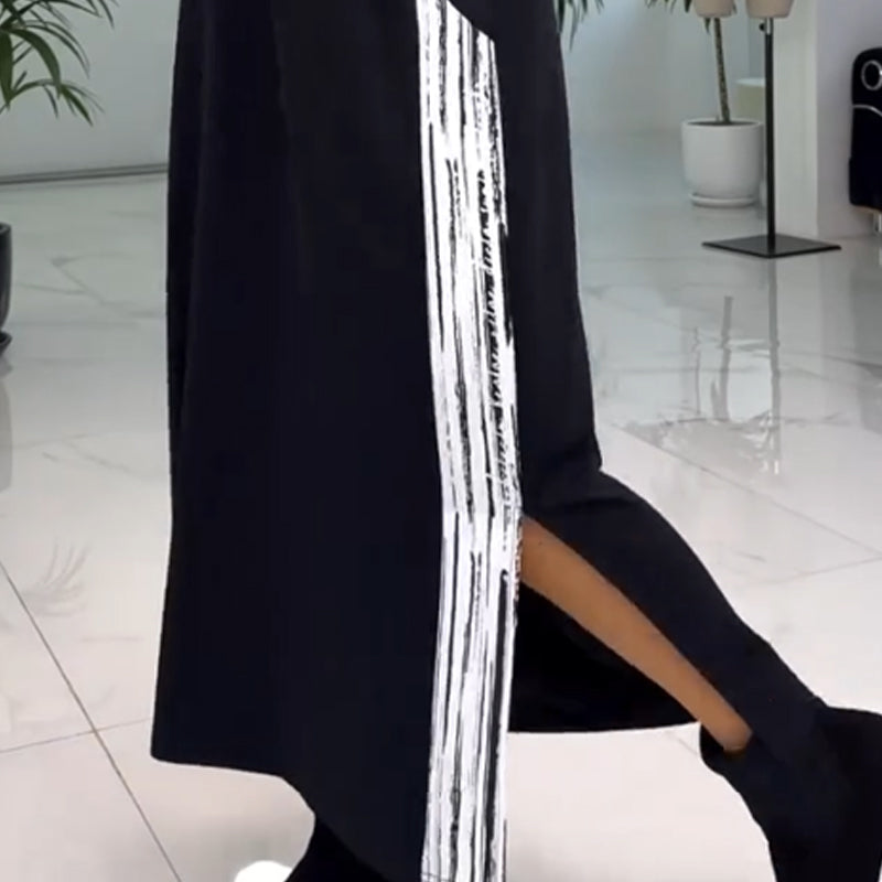 Vestido hasta el tobillo con cuello en V y color de contraste para mujeres