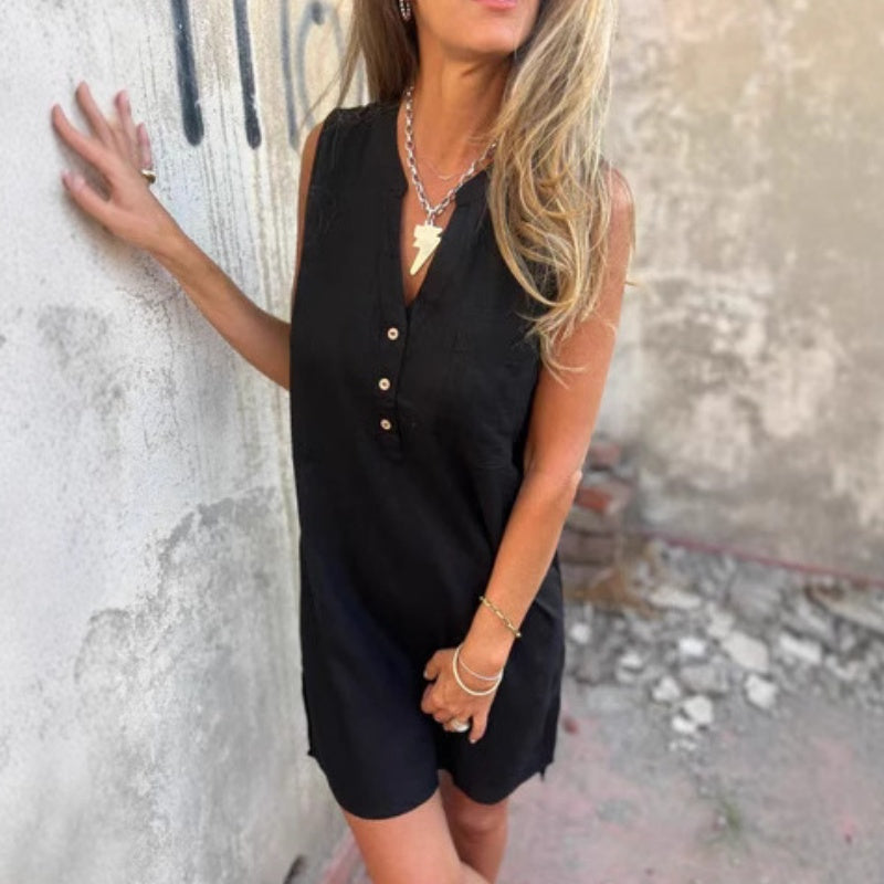 ⏳Descuento del 50% por tiempo limitado💥Vestido de mujer con escote en V, sin mangas y botones al frente