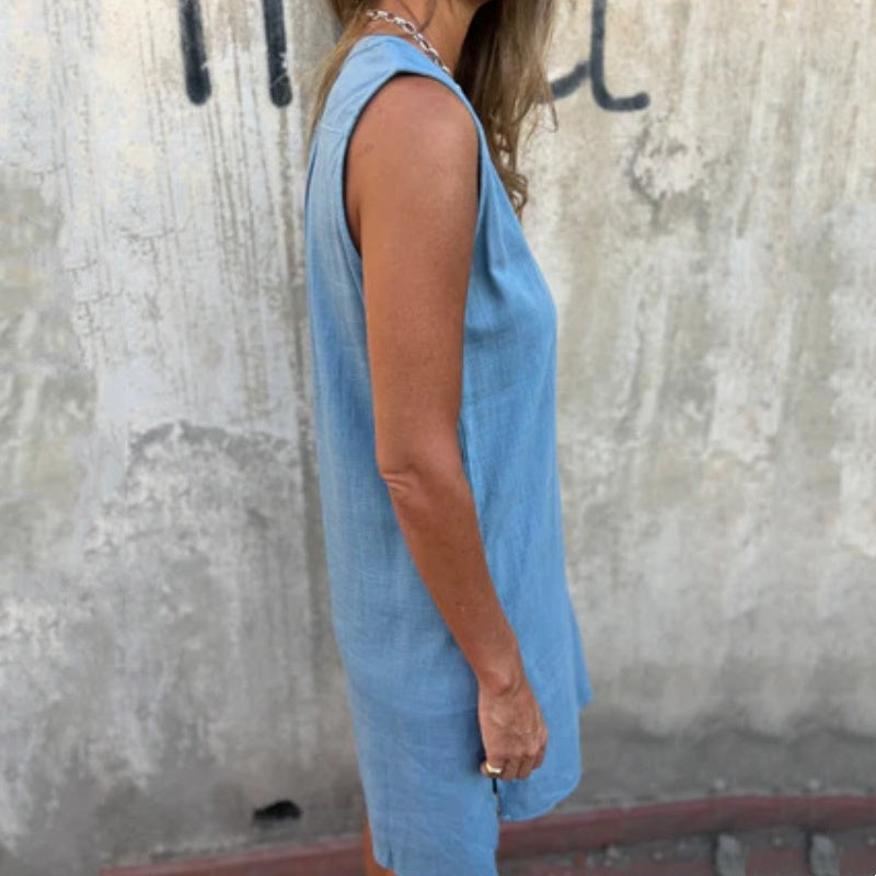 ⏳Descuento del 50% por tiempo limitado💥Vestido de mujer con escote en V, sin mangas y botones al frente