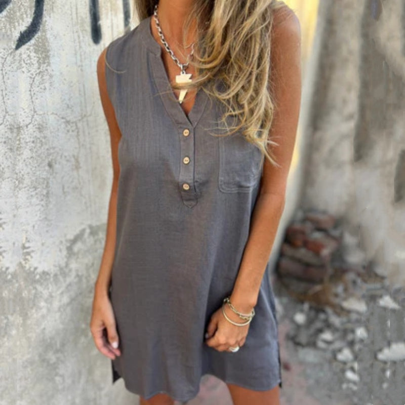 ⏳Descuento del 50% por tiempo limitado💥Vestido de mujer con escote en V, sin mangas y botones al frente