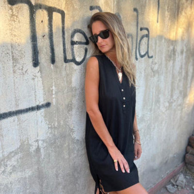 ⏳Descuento del 50% por tiempo limitado💥Vestido de mujer con escote en V, sin mangas y botones al frente