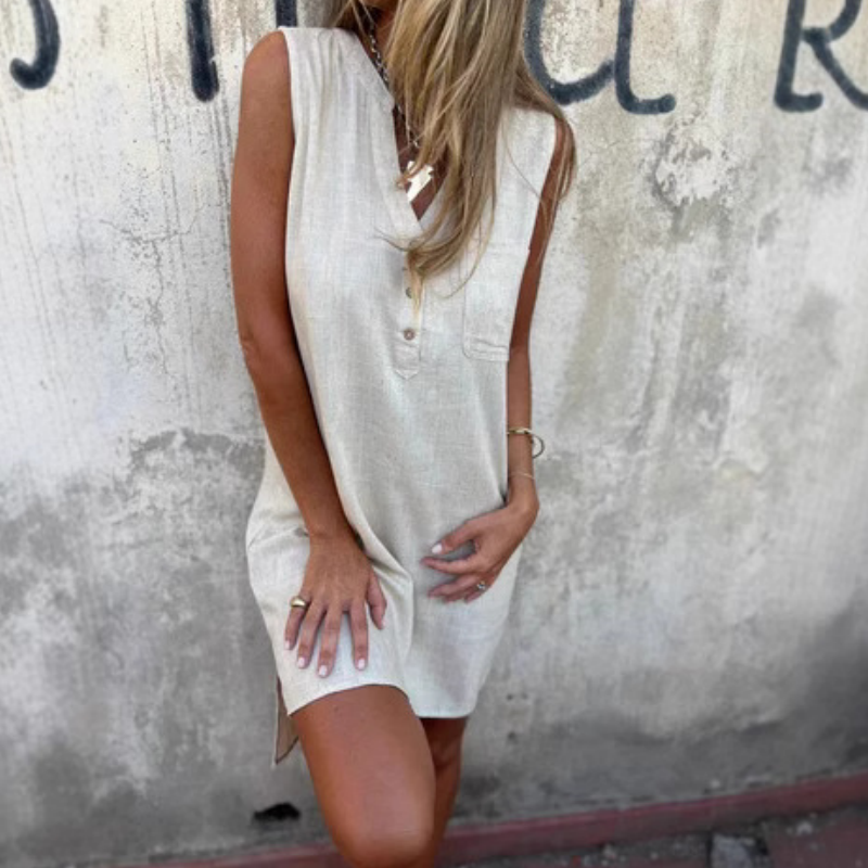 💖Venta limitada 50% de descuento💖Vestido de mujer sin mangas con cuello en V y botones al frente