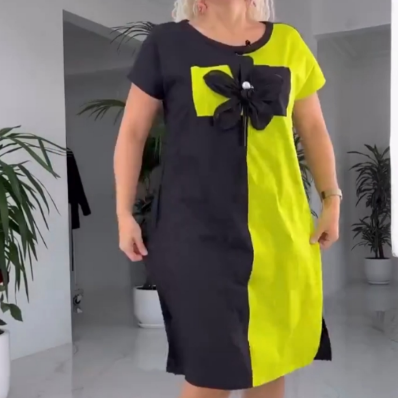 Vestido casual de mosaico negro y verde para mujeres