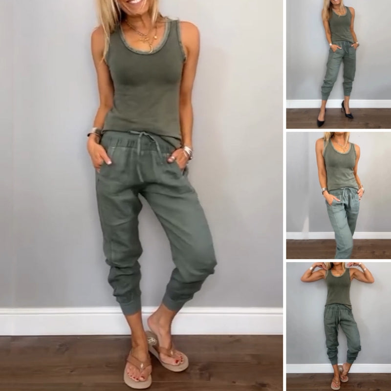 🌿Conjunto de dos piezas de color liso para mujer