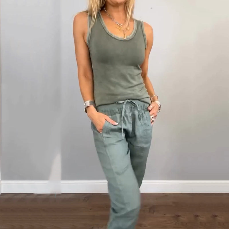 🌿Conjunto de dos piezas de color liso para mujer
